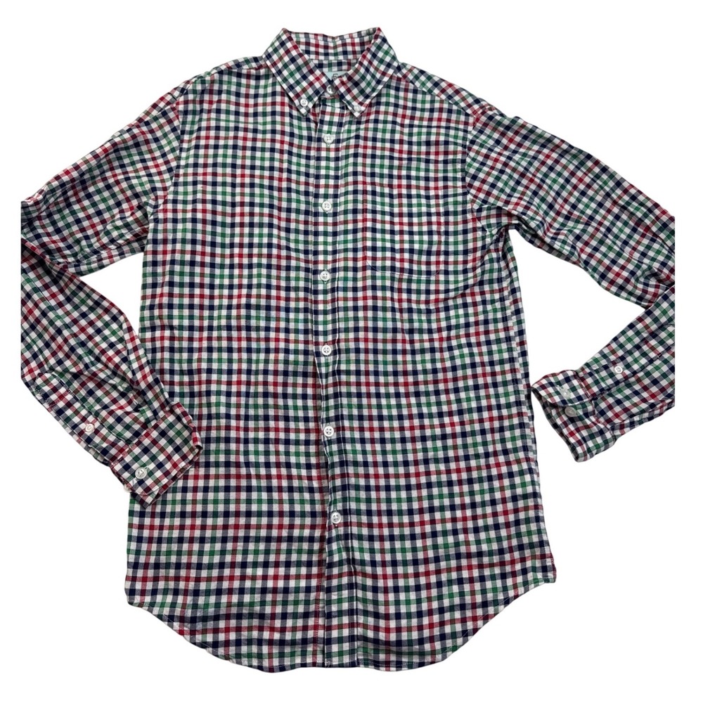 Class Club Boys Red Green Navy Gingham Button Down Dress Shirt Size 14/16 Preppy